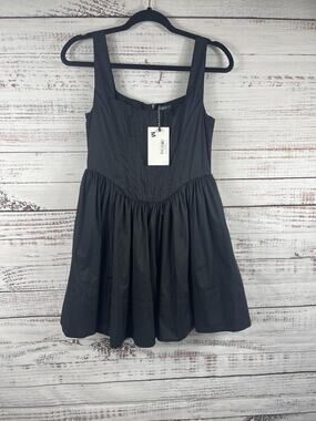 Reset Dress Women's Size Medium Black Corset Square Neck Fit Flare Mini Pockets